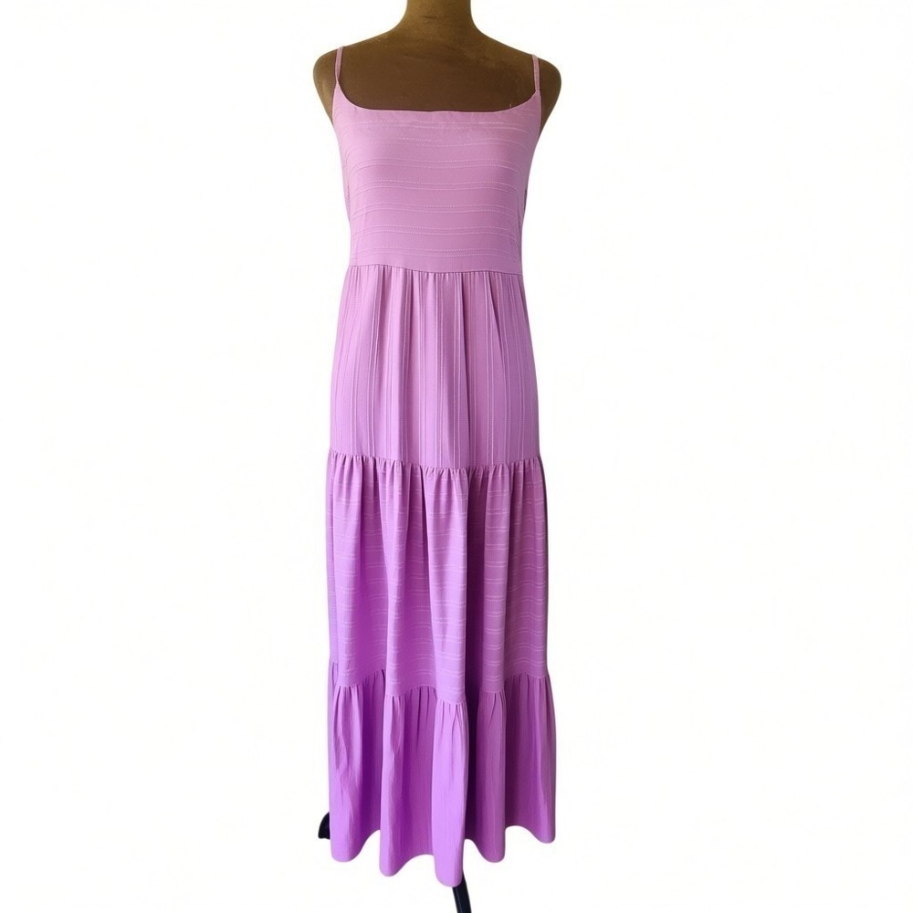 NWOT Haute Hippie Light Purple Pink Tiered Maxi‎ Dress Size L Pockets Layered